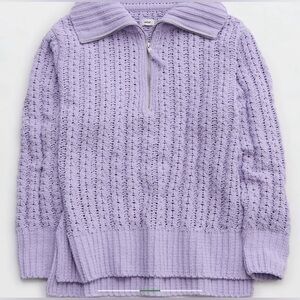 Aerie lavender purple half zip Cable Knit Sweater